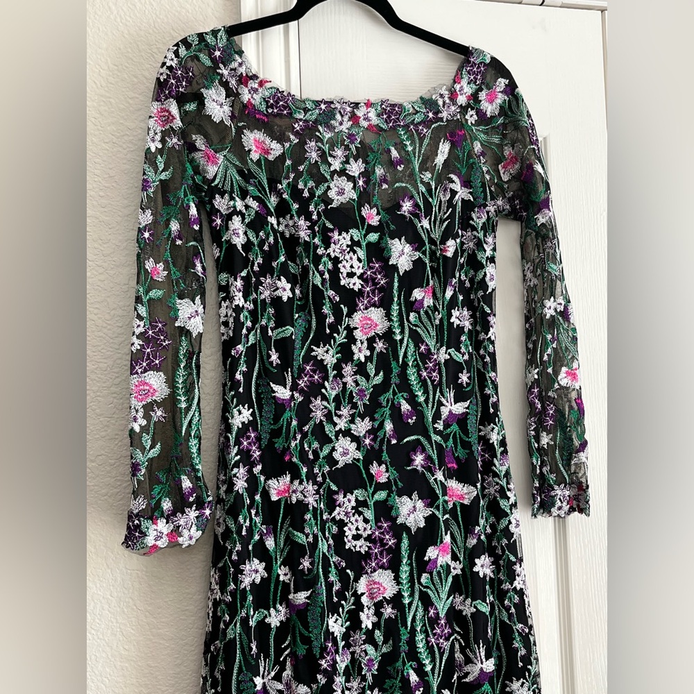 Tadashi Shoji Lace Embroidered Dress Gown black purple green size 6 - Picture 4 of 13